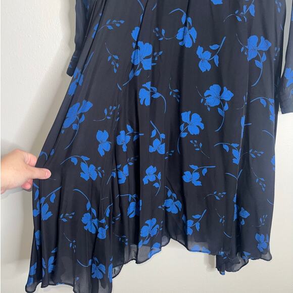 Parker Fulton Stems Long Sleeve Black & Blue Silk Blend Dress Medium - Picture 4 of 7